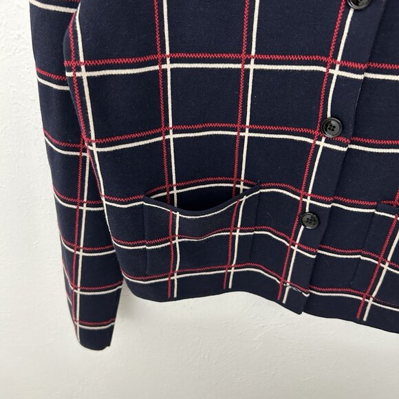 Ann Taylor Cardigan Sweater Windowpane Check Red Blue Button Down Career Size MP - Picture 4 of 10